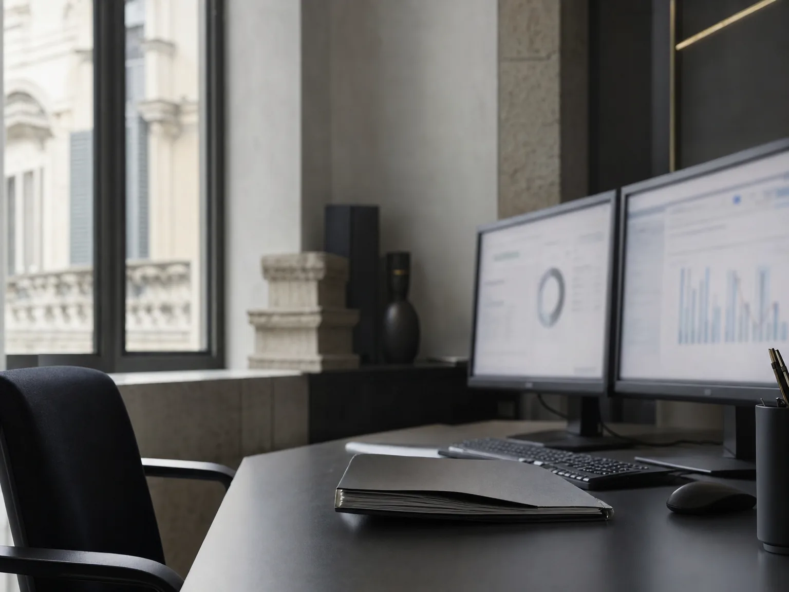 Due schermi in ufficio con i dati dell'attività raccolti in un posto solo.